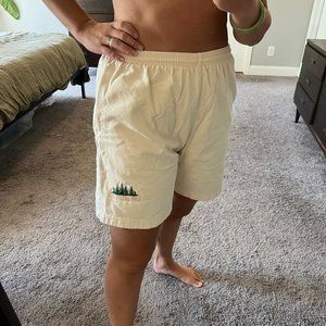 Vintage Cream Shorts with Green Embroidery